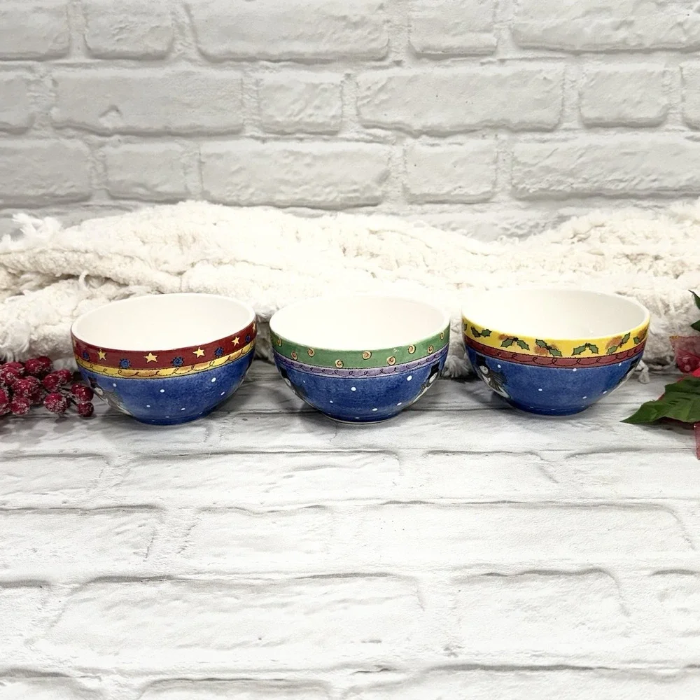 Sango Sweet Shoppe Christmas Snowman Soup Cereal Bowls Set Of 3 By Sue Zipkin
